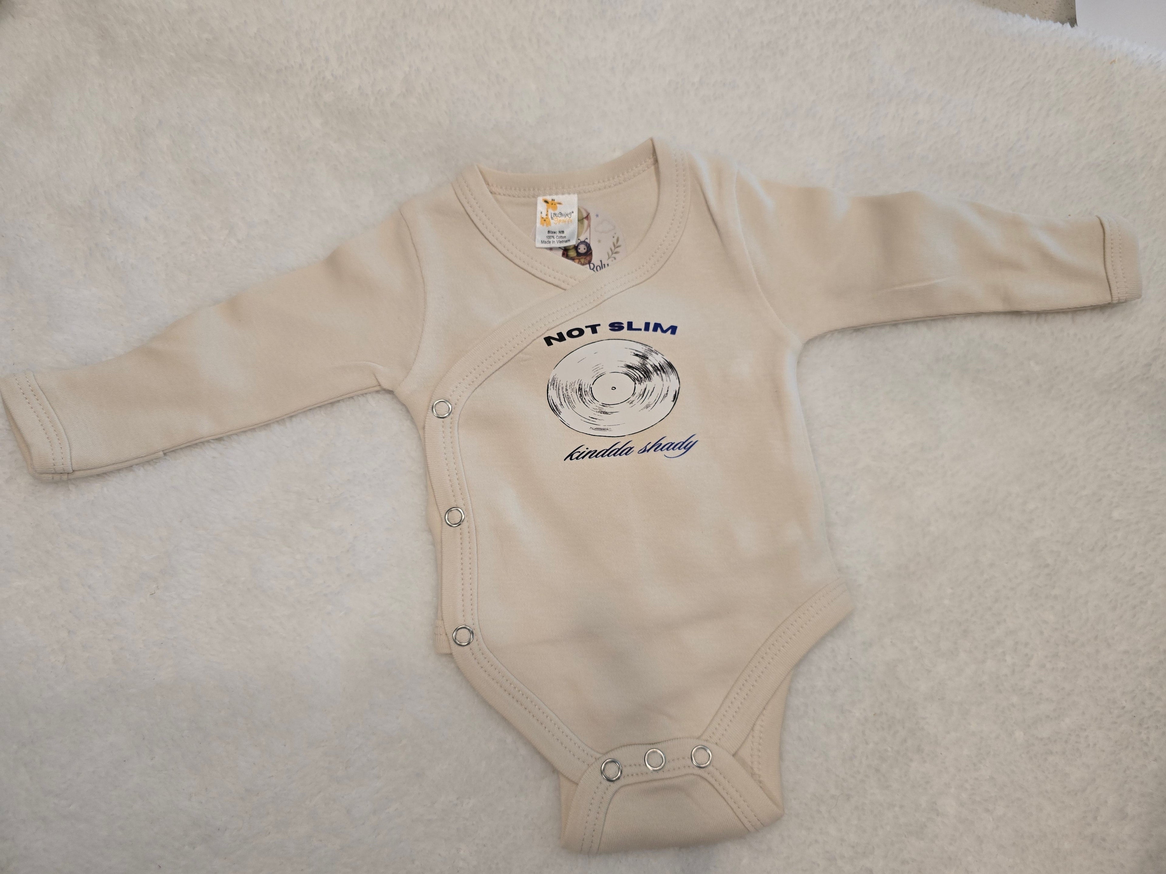 Not Slim, Kinda Shady Bodysuit — cream cotton baby bodysuit with vinyl record graphic
