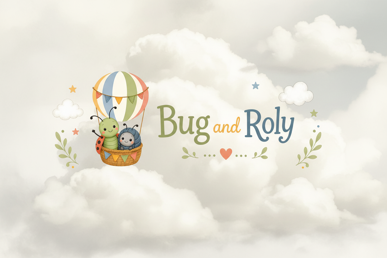 Bug and Roly with cloud background