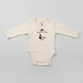 BugAndRoly So Duckin' Cute long sleeve baby bodysuit in birch cotton with a mallard duck graphic on the chest.